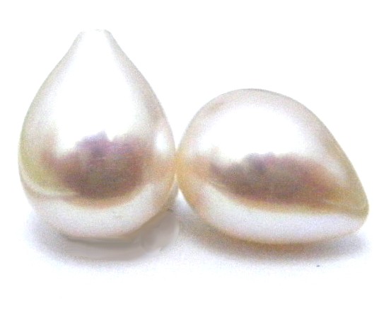 White 8-8.5mm Metallic  Half Drilled Drop Pair